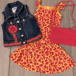 Girls' Denim Vest and Floral Dress Set